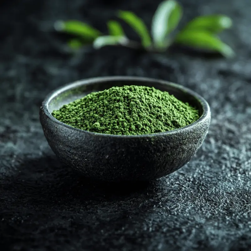 Green Bali kratom powder in a bowl