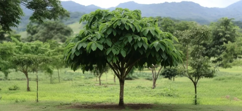 Árbol de kratom (Mitragyna speciosa) en una plantación